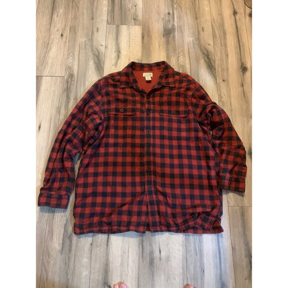 L.L. Bean Men's L Item 0JTP7 VTG Red & Black Plaid Flannel Shirt Jacket Waffle W - Picture 1 of 4